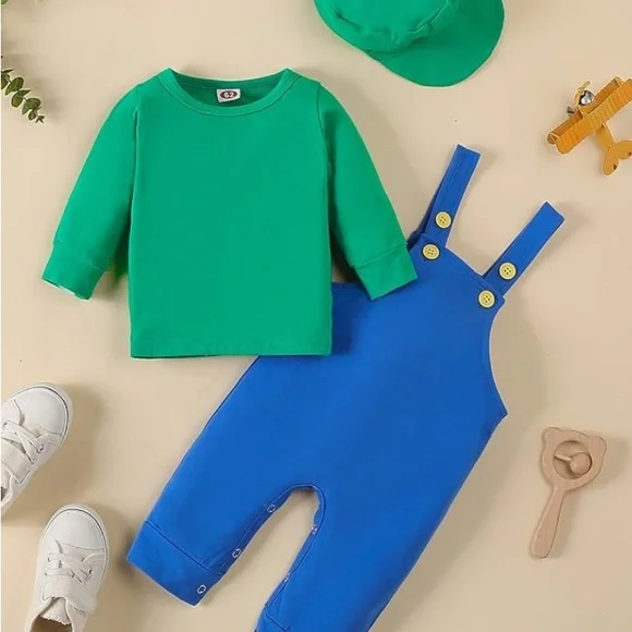 Green and Blue Baby luigi Outfit with Hat - Picture 4 of 6